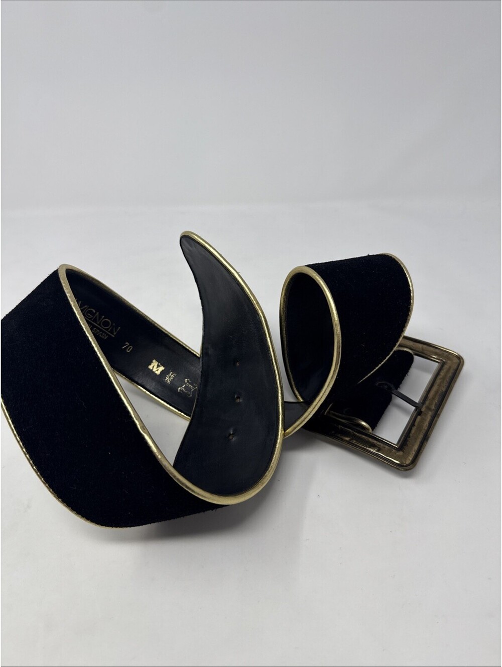 Vintage Avignon Gold Buckle Black Belt